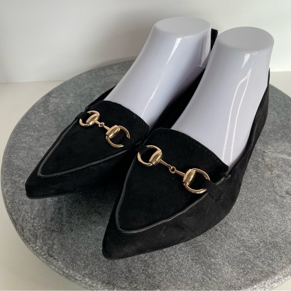 Lulus Blck Suede Leather Charlotte Pointed Toe Flats